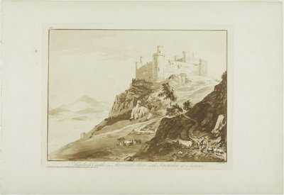Zamek Harlech w hrabstwie Merioneth ze Snowdonem na odległość autorstwa Paul Sandby