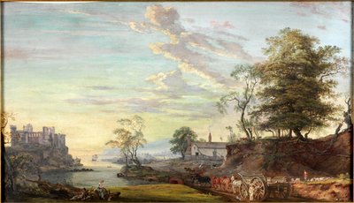 Krajobraz z zamkiem nad zatoką, ok. 1769-1795 (akwarela i gwasz) autorstwa Paul Sandby