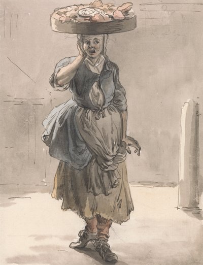 London Cries: Dziewczyna z koszem na głowie („Światła dla kotów, wątroba dla psów”) autorstwa Paul Sandby