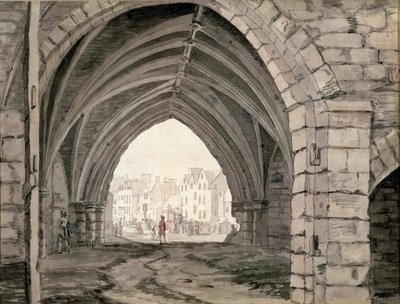 Część opactwa Holyrood z widokiem na Canongate (pióro, tusz i wash) autorstwa Paul Sandby