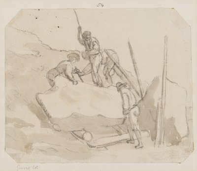 Kamieniołomy (ołówek, pędzel i szare pranie na papierze) autorstwa Paul Sandby