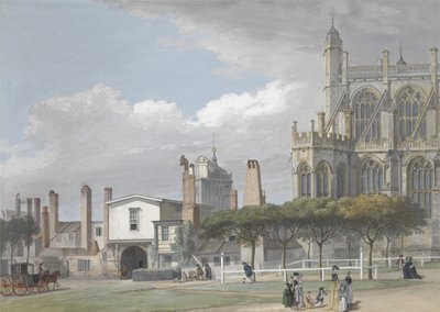 Kaplica św Jerzego, Windsor i wejście do Klasztoru Śpiewających Mężczyzn, ok. 1768 (gwasz na papierze) autorstwa Paul Sandby