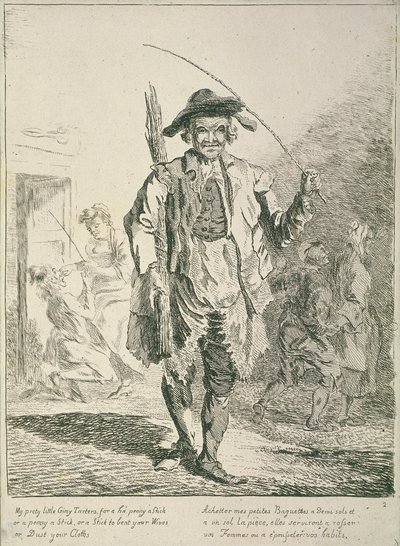 Sprzedawca kijów, Cries of London, 1760 autorstwa Paul Sandby