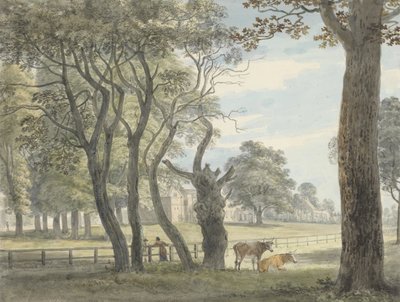 The Gunpowder Magazine, Hyde Park, ok. 1790 (akwarela, długopis i kredka na graficie na papierze) autorstwa Paul Sandby