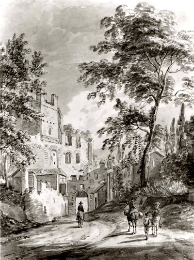 Podróżnicy wkraczający do miasta, 1751-1809. autorstwa Paul Sandby