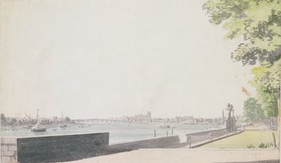 Widok z ogrodu Somerset House, w kierunku mostu Westminster, 1756 autorstwa Paul Sandby