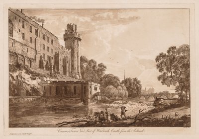 Widoki zamku Warwick: Cezara i część zamku Warwick z wyspy, 1776. autorstwa Paul Sandby