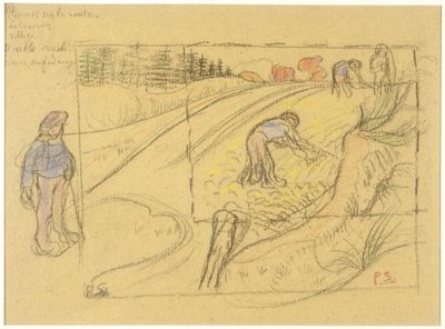 Bauern auf einem Feld (recto); Prozession bretonischer Frauen mit Studie von zwei weiblichen Figuren (verso) autorstwa Paul Sérusier