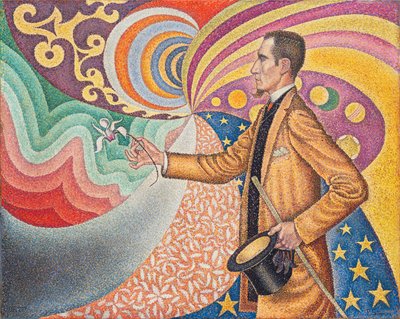 Opus 217. Na emalii tła Rytmika z uderzeniami i kątami, tonami i odcieniami, Portret Feliksa Feneona z 1890 r. (olej na płótnie) autorstwa Paul Signac