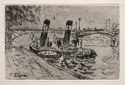 Paryż, Pont des Arts z Remorqeurs autorstwa Paul Signac