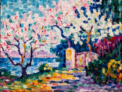 Różowe drzewa migdałowe w rozkwicie autorstwa Paul Signac