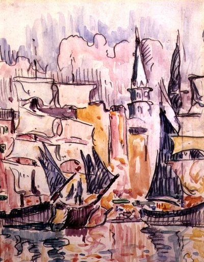 Żaglówki w porcie (akwarela i ołówek) autorstwa Paul Signac