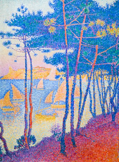 Żaglówki i sosny, ok. 1896 (olej na płótnie) autorstwa Paul Signac