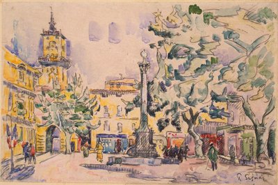 Plac Hotel de Ville w Aix-en-Provence (pióro i atrament z akwarelą i gwaszem na papierze) autorstwa Paul Signac