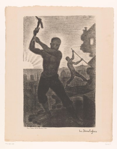Dwóch mężczyzn burzy budynek Les demolisseurs (tytuł na przedmiocie) autorstwa Paul Signac
