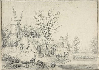Wioska z wiatrakiem i kościołem autorstwa Paul Theodor van Brussel