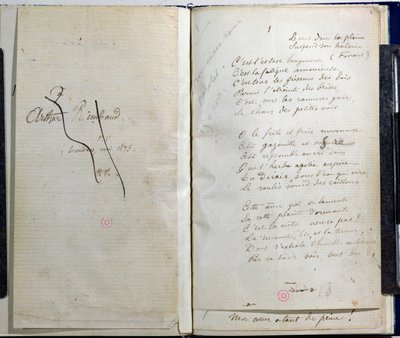Odręczne strony z "Romances Sans Paroles" z przekreśloną dedykacją dla Arthura Rimbaud, 1873 r. autorstwa Paul Verlaine