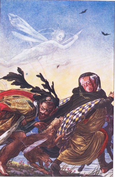 Furia! Furia! Trzy tyranu, słuchajcie! Słuchajcie!, ilustracja z Burzy, 1908 autorstwa Paul Vincent Woodroffe