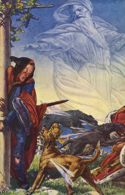 Burza Williama Szekspira, akt IV, scena 1 (litografia kolorowa) autorstwa Paul Vincent Woodroffe