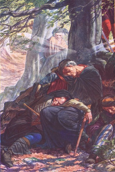 Podczas gdy ty tu chrapiesz kłamstwo, ilustracja z Burzy, 1908 autorstwa Paul Vincent Woodroffe