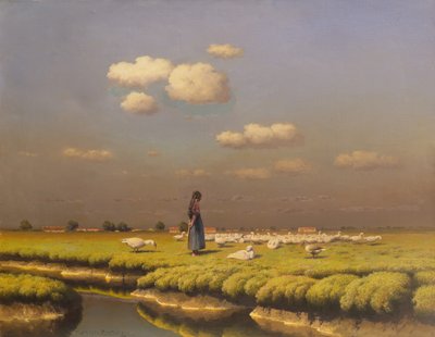 Pejzaż z Gęsiarką (olej na płótnie) autorstwa Paul Wilhelm Keller-Reutlingen