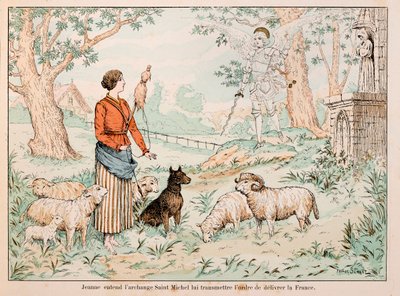 Ilustracja zaczerpnięta z książki „”Joan of Arc”” Theodore Cahu i zilustrowana przez Paula De Semant (1855-1915): Joanna d’Arc słyszy, jak Archanioł św. Michał przekazuje rozkaz wyzwolenia Francji autorstwa Paul de Semant