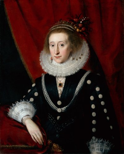Portret damy uważany za Lucy Harington (olej na płótnie) autorstwa Paul van (circle of) Somer