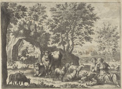 Pasterz i pasterka ze stadem autorstwa Paul van Somer (II)