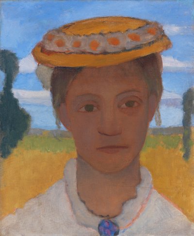 Siostra Artystki Herma z wieńcem stokrotek na kapeluszu, ok. 1901 r. autorstwa Paula Modersohn Becker