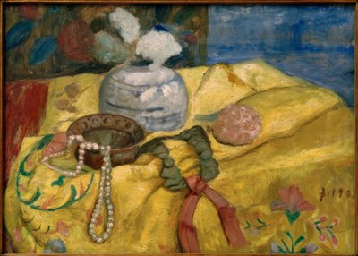 Martwa natura z żółtym kocem i imbirową doniczką z kwiatami autorstwa Paula Modersohn Becker