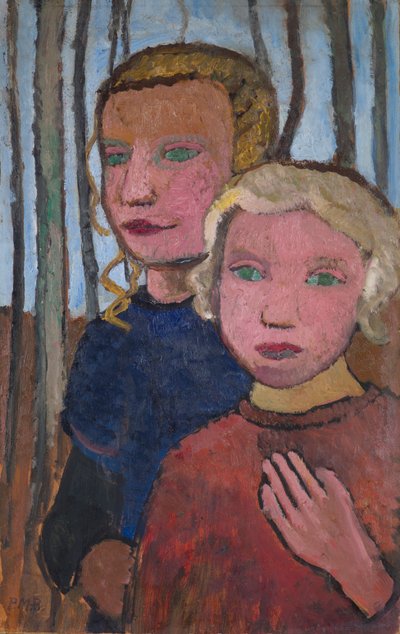 Dwie dziewczyny przed brzozami autorstwa Paula Modersohn Becker