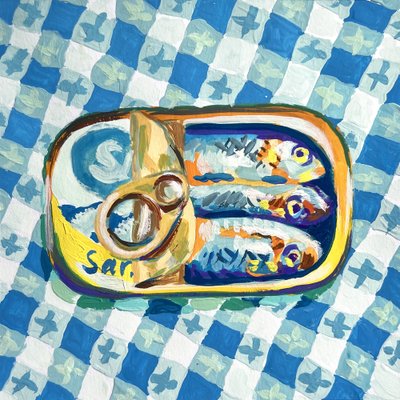 Sardynki na niebieskiej kratce autorstwa Pauline Wegman | Key and Sea Creative