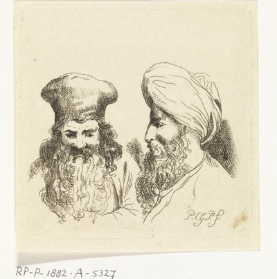 Dwie męskie głowy w turbanach autorstwa Paulus Charles Gerard Poelman