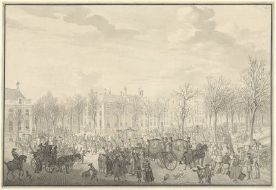 Przybycie księcia Wilhelma V do Hagi, 10 listopada 1762 autorstwa Paulus Constantijn la Fargue (possibly)