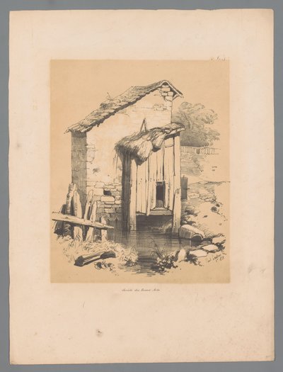 Widok stodoły na wodzie Forêt (tytuł na obiekcie) Malownicze twarze Paulusa Lautersa (tytuł serii) Etrennes pittoresques pour 1839, par Lauters (tytuł serii) autorstwa Paulus Lauters
