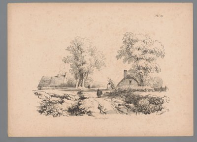 Krajobraz z dwoma domami i dwiema postaciami na drodze Studia krajobrazowe Paulusa Lautersa (tytuł serii) Nouvelle suite de 40 études de paysages par P. Lauters (tytuł serii) autorstwa Paulus Lauters
