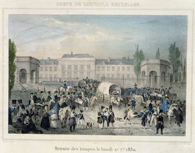 Porte de Louvain, Bruksela: Odwrót wojsk holenderskich, 27 września 1830, grawerowane przez Dewasme-Pletinckxa autorstwa Paulus Lauters