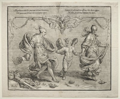 Taniec Kupidyna z dwiema alegorycznymi kobietami, 1612. autorstwa Paulus Moreelse