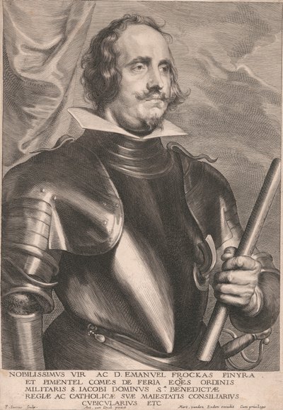Najszlachetniejszy człowiek i D. Emanuel Frockas Finyra i Pimentel, hrabia Feria Eqes z Zakonu Wojskowego św. Jakuba, Lord Sæ. Królewski i katolicki radny Jego Królewskiej Mości szambelan itp. autorstwa Paulus Pontius