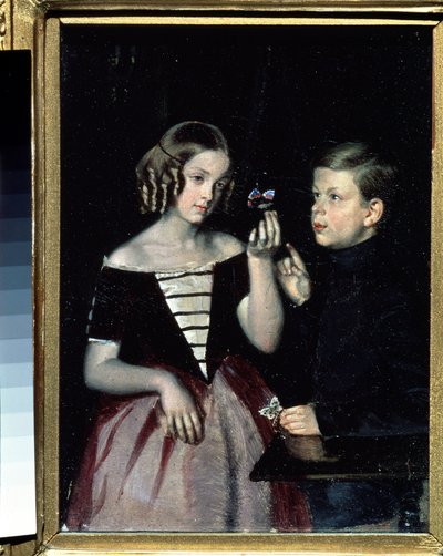 „Portret dwojga Gerbinów kontemplujących motyla” Obraz Pawła Fedotowa (1815-1852) Około 1851 r. Państwowe Muzeum Rosyjskie, Sankt Petersburg autorstwa Pavel Andreevich Fedotov