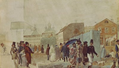 Scena uliczna w Moskwie podczas deszczu, 1837 autorstwa Pavel Andreevich Fedotov
