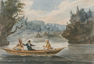 Dwóch Indian i biały człowiek w canoe, 1811-ca. 1813. autorstwa Pavel Petrovic Svin