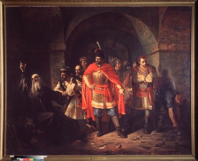 Patriarcha Moskwy Hermogen (przed 1530-1612) odmawiający błogosławieństwa Polakom (Patriarcha Hermogenes (Germogen) odmawiający błogosławienia Polakom) - Obraz Paweł Pietrowicz Czystyakow (Cistiakow) (1832-1919), olej na płótnie autorstwa Pavel Petrovich Chistyakov