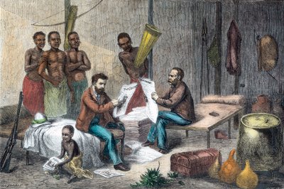 Livingstone i Stanley odbierają gazety w Afryce Środkowej, 1871-1873 autorstwa Pearson