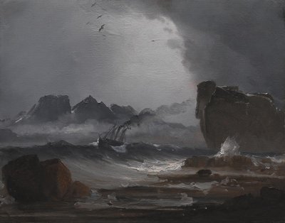 Wzburzone morze z parowcem w pobliżu wybrzeża Norwegii autorstwa Peder Balke
