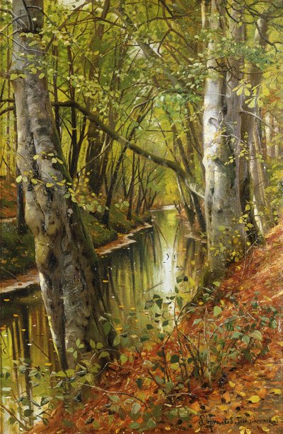 Zalesiony krajobraz rzeki autorstwa Peder Monsted