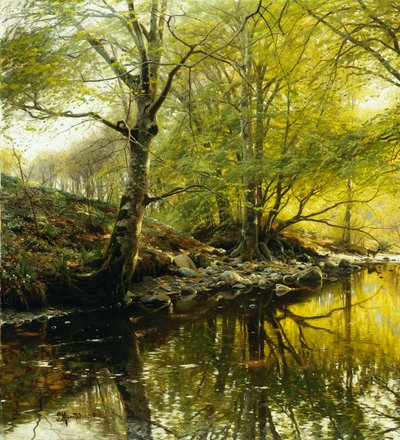 Zalesiony krajobraz rzeki autorstwa Peder Monsted
