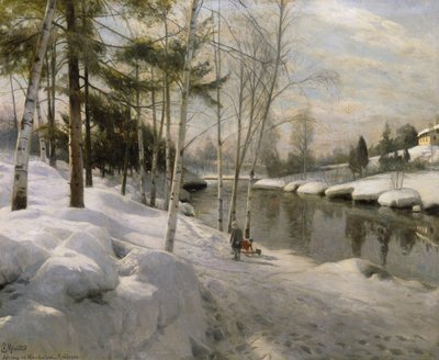Kwietniowy dzień nad Hunnselva, Raufoss (olej na płótnie) autorstwa Peder Monsted