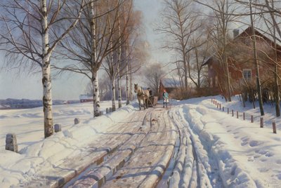 Słoneczny zimowy dzień w Vestanvik koło Leksand, Dalarna autorstwa Peder Monsted