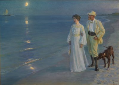 Letni wieczór na plaży w Skagen, artysta i jego żona autorstwa Peder Severin Kroyer